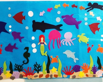 Under The Sea montessori felt activity board for kids / felt Ocean creatures / Kid's Girl Boy Birthday Gift / large quiet book / busy board