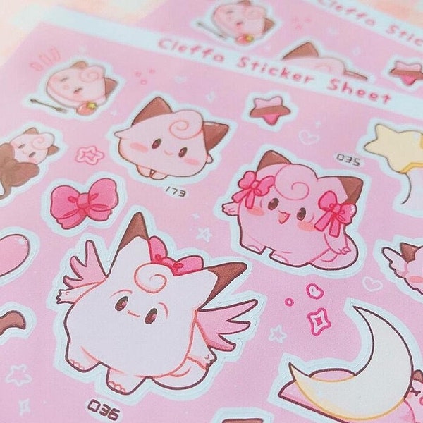 Cleffa Pink Friends Deco Sticker Sheet Cute Kawaii Aesthetic Nostalgia Vintage Anime Stickers
