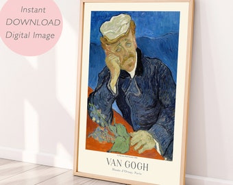 Impression numérique, art Van Gogh, art mural imprimable, Le docteur Paul Gachet par Van Gogh, affiches numériques, image numérique à téléchargement immédiat