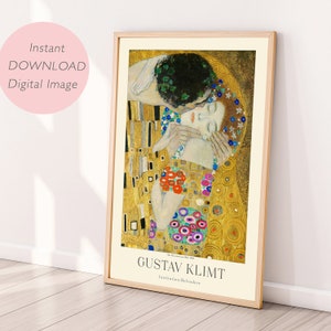 Digitaldruck, Gustav Klimt Kunst, druckbare Wandkunst, Der Kuss von Gustav Klimt, Sofort-Download-Bild, Der Kuss