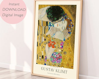 Digital print, Gustav Klimt art, Printable wall art, The Kiss by Gustav Klimt, Digital poster, Instant download image