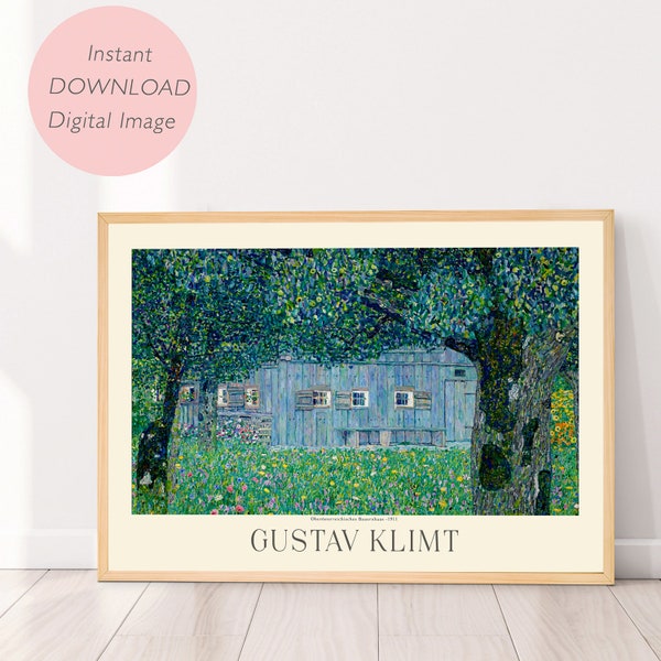 Digital print, Gustav Klimt art, Printable wall art, Oberösterreichisches Bauernhaus by Gustav Klimt, Digital poster, Instant download image