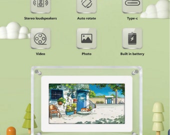 Combo de marco de fotos y vídeo digital acrílico de 5" y 7" con control de volumen: nuevas funciones mejoradas para fotos y vídeos decorativos de 2024