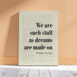 Poster Premium The Tempest Shakespeare. Di che cosa sono fatti i sogni? Citazione di William Shakespeare. Illustrazione tipografica retrò per la biblioteca domestica