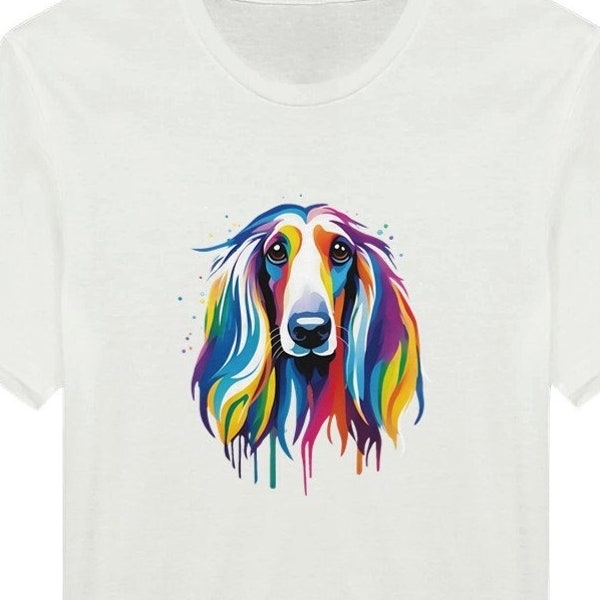 Unisex Afghan Hound Shirt in a Vibrant Color Scheme. Afghan Hound T Shirt Art. Ideal Tee Gift for a Afghan Hound Mom or Afghan Hound Dad!