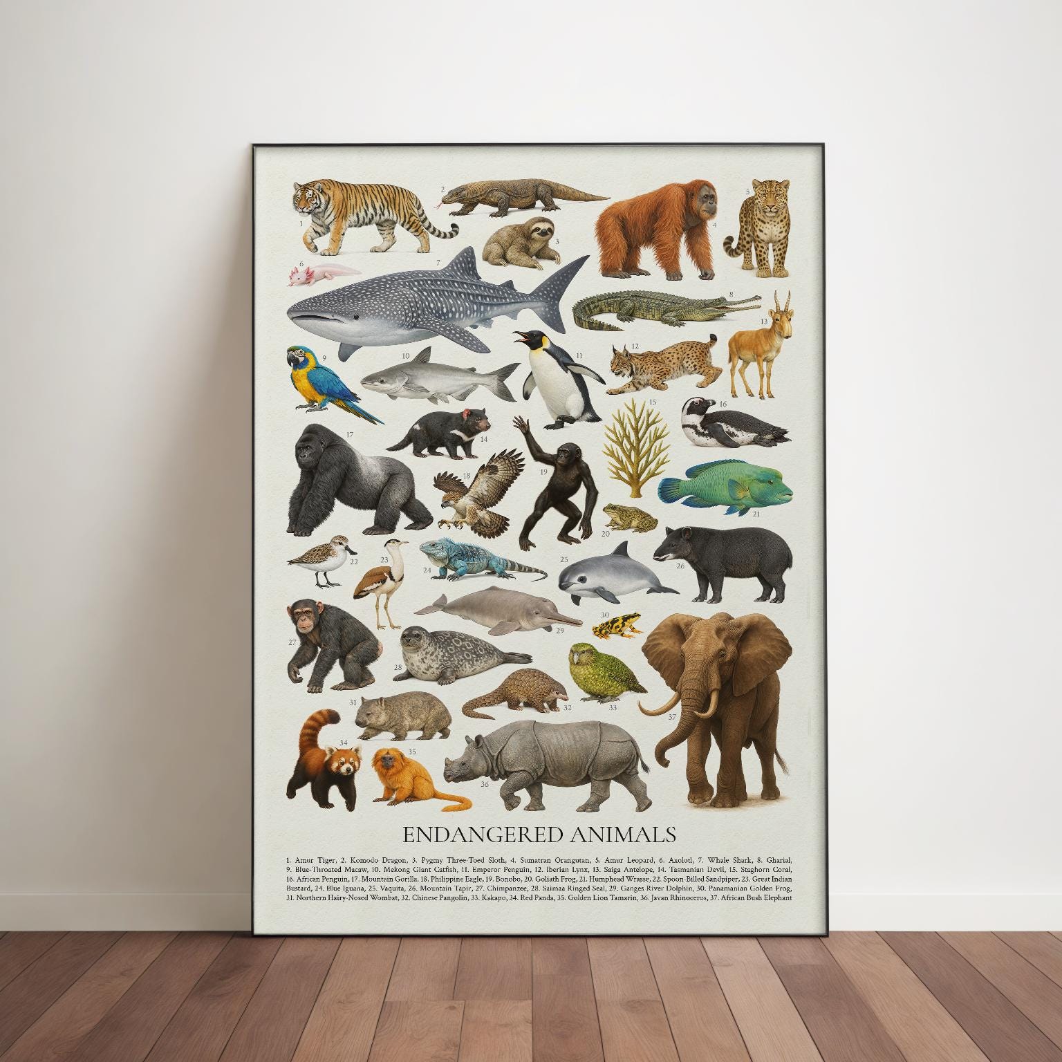 Endangered Chart Simple Endangered Animals Poster: Educational Wildlife Conservation ...