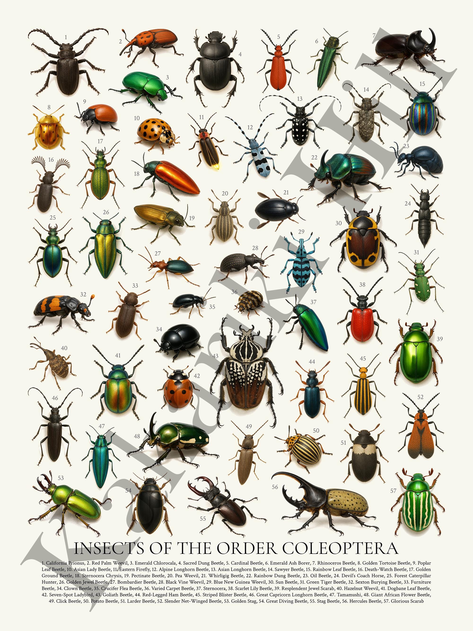 Insects of the Order Coleoptera Poster: Retro Beetle Identification ...
