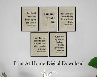 Othello Shakespeare Quote Prints: Bookworm Gift, Classic Literature (Digital Download, PDF/PNG Collection)