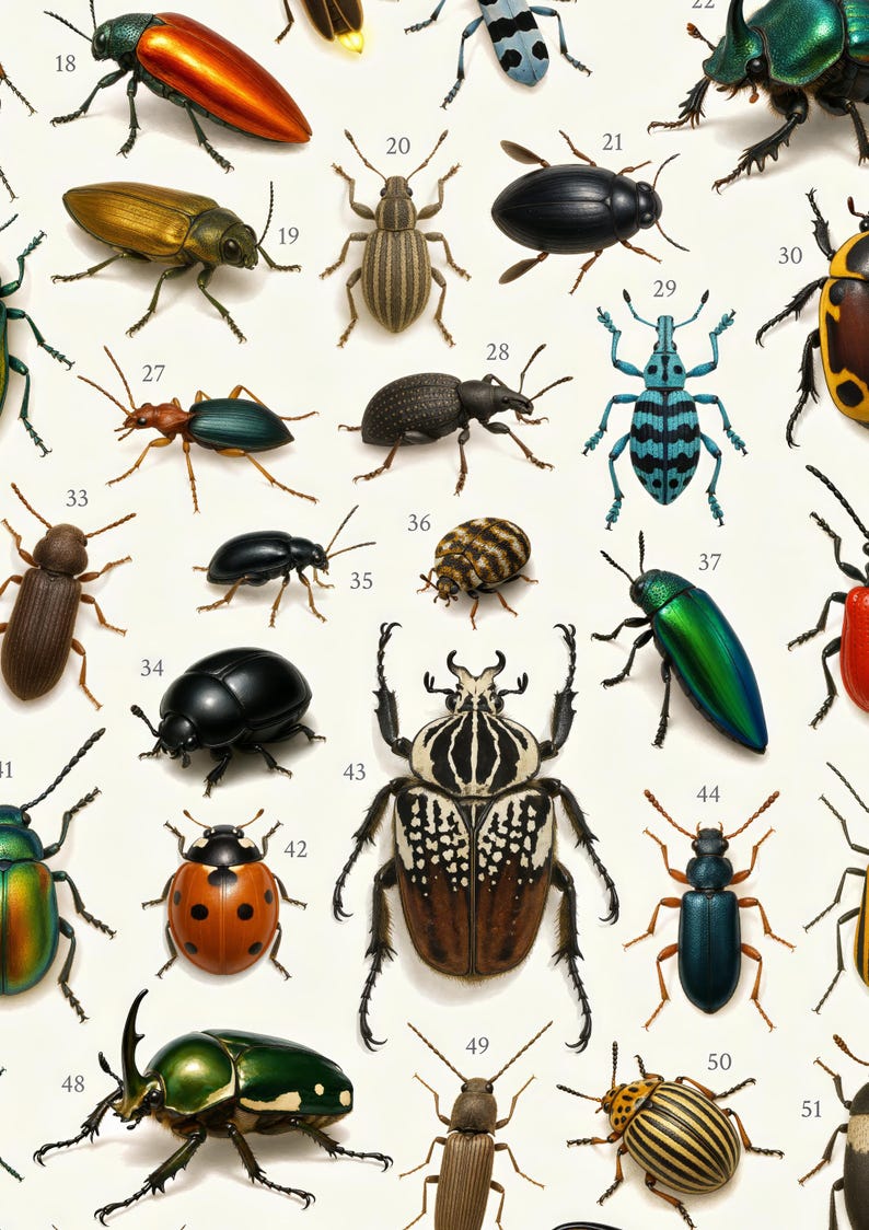 Range Insects Insects of the Order Coleoptera Poster: Retro Beetle Identification ...
