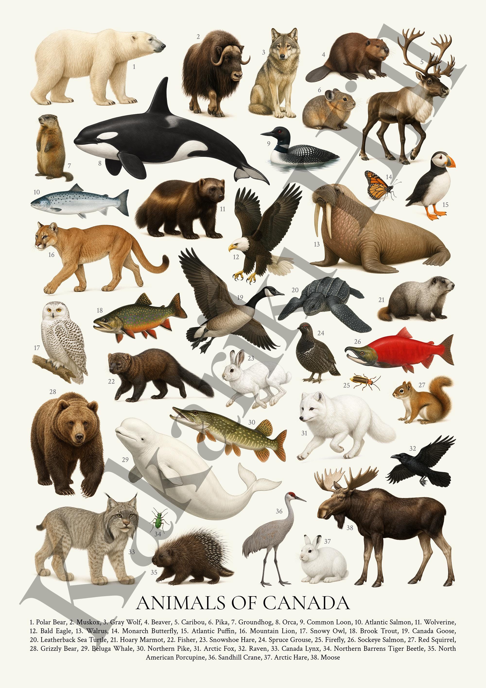Animals of Canada Poster Digital Download: Retro Wildlife ...