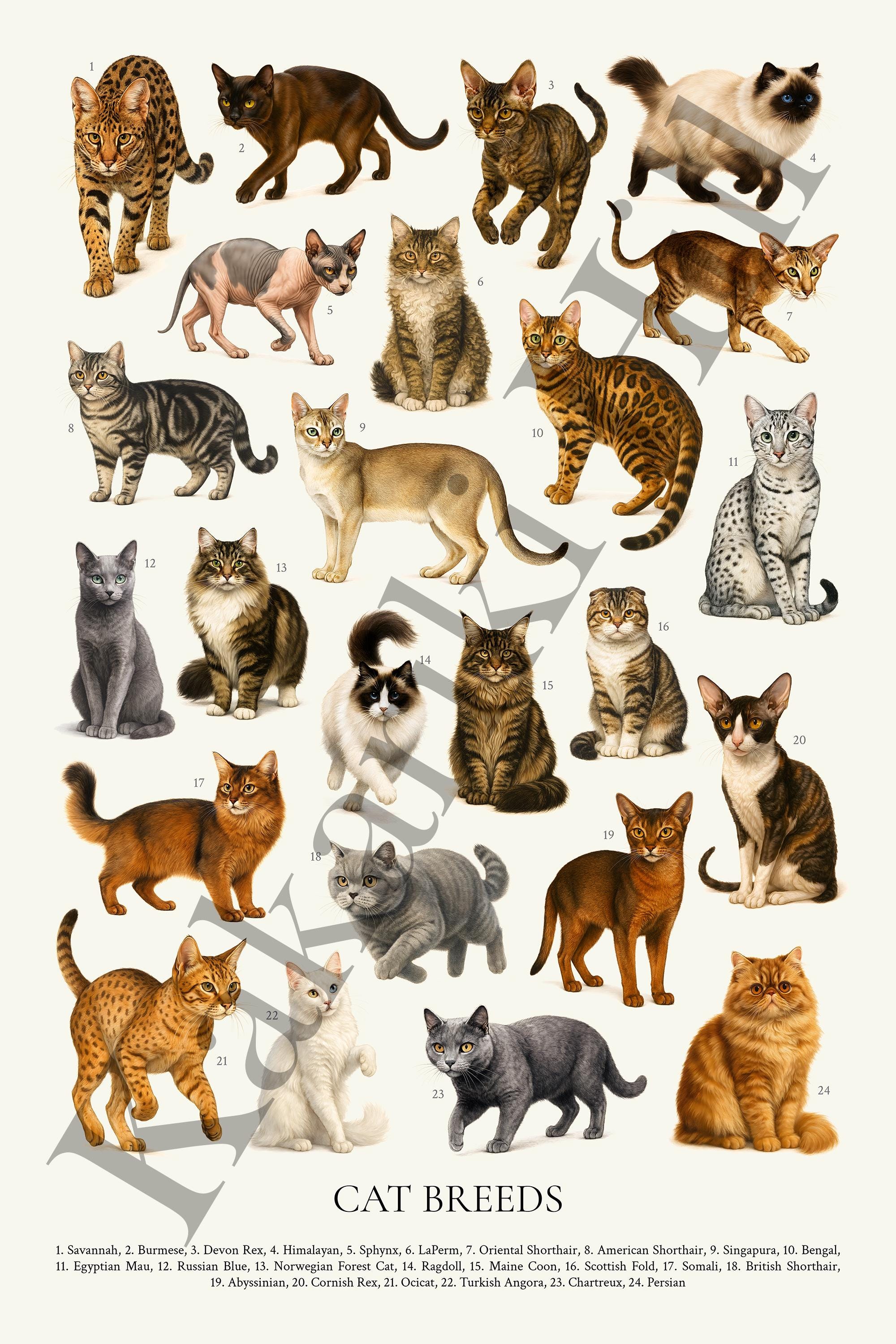 Cat Breeds Poster: Retro Style Cat Lover Identification Chart - Etsy
