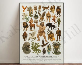 Poster Créatures de la mythologie grecque : Poster Créatures mythiques rétro