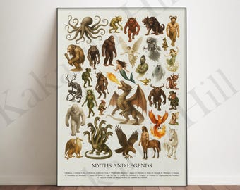 Myths and Legends Poster: Retro Mythical Creature Poster - Etsy