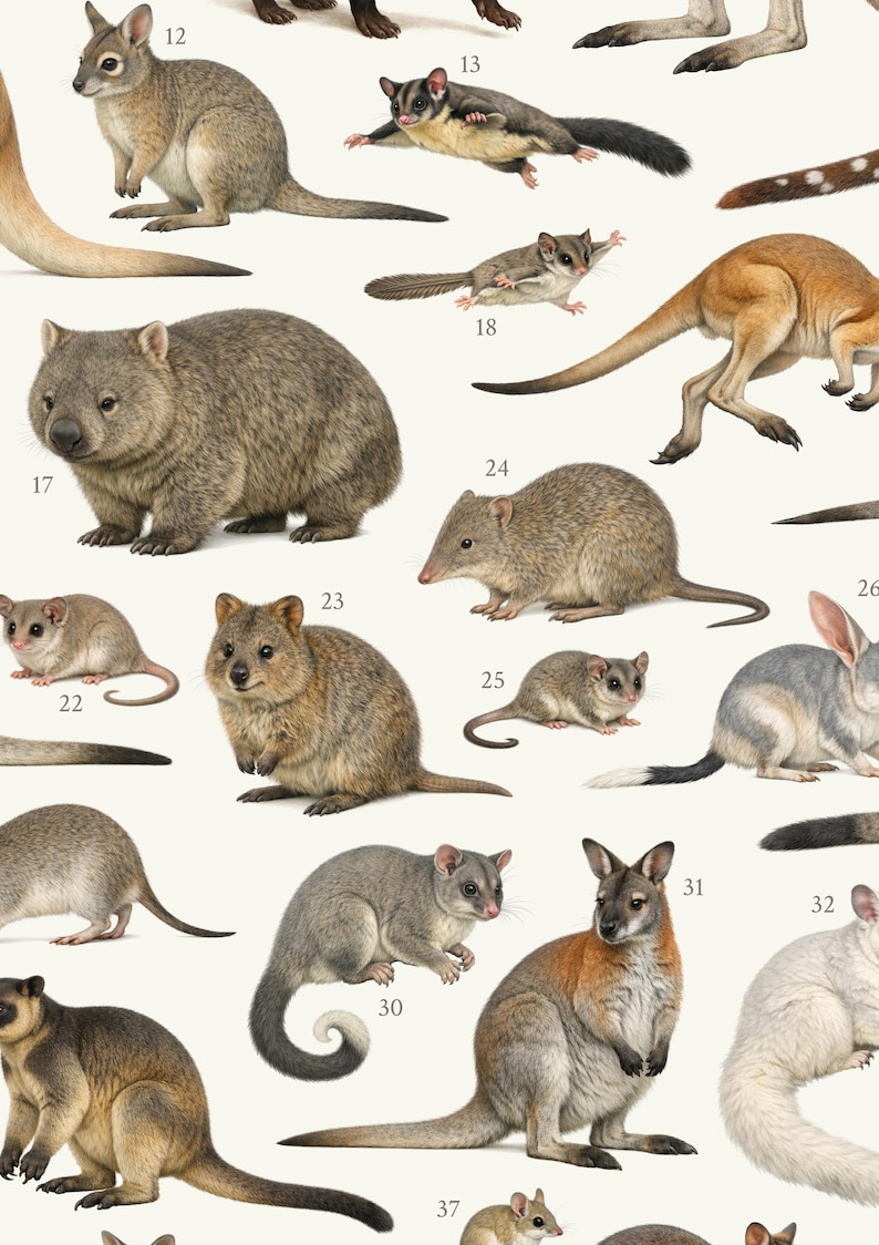 Marsupials of Australia Poster: Retro Animal Lover Identification Chart ...