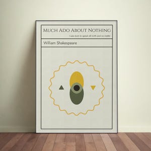 Shakespeare Wiele hałasu o nic Plakat, płótno. Abstrakcyjny minimalistyczny design. Prezent literacki. Cytat z Szekspira. Dekoracja literacka biblioteki