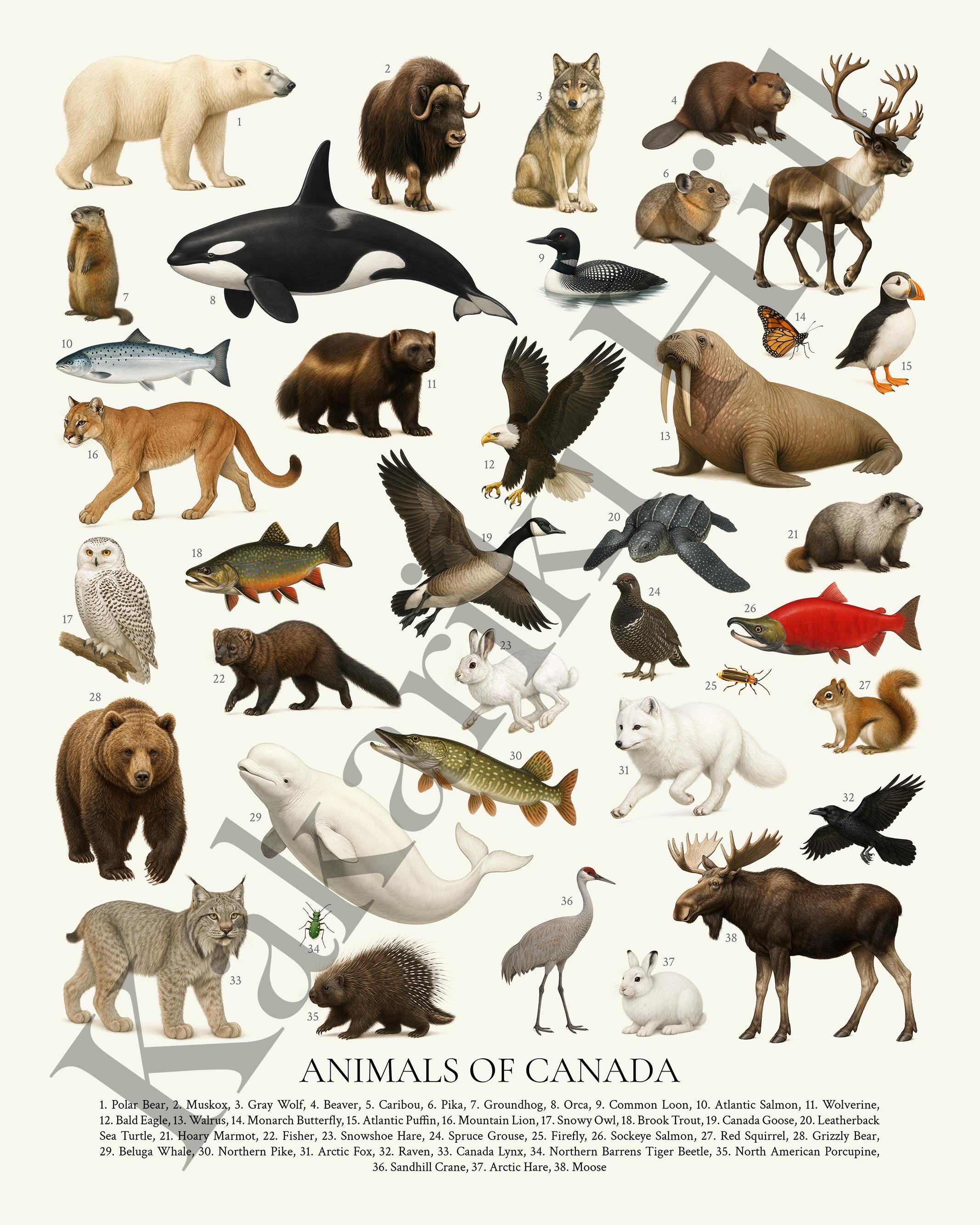 Animals of Canada Poster Digital Download: Retro Wildlife ...