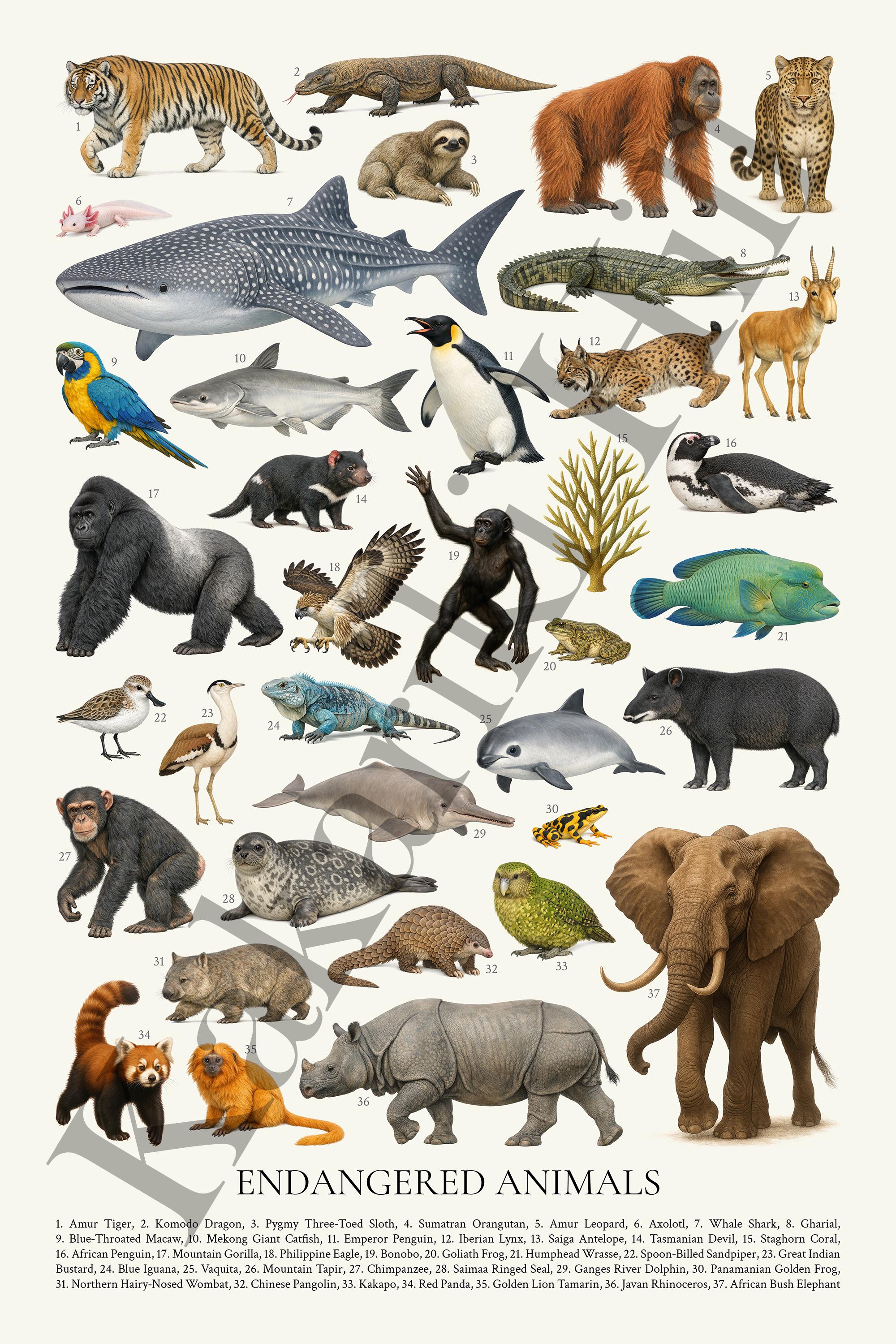 Endangered Animals Poster: Educational Wildlife Conservation ...