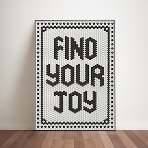 TROVA LA TUA GIOIA - Poster a mosaico esagonale per la cura di sé. Arte murale con mantra per la salute mentale, mentalità positiva e vita. Arte per la crescita personale o regalo motivazionale.