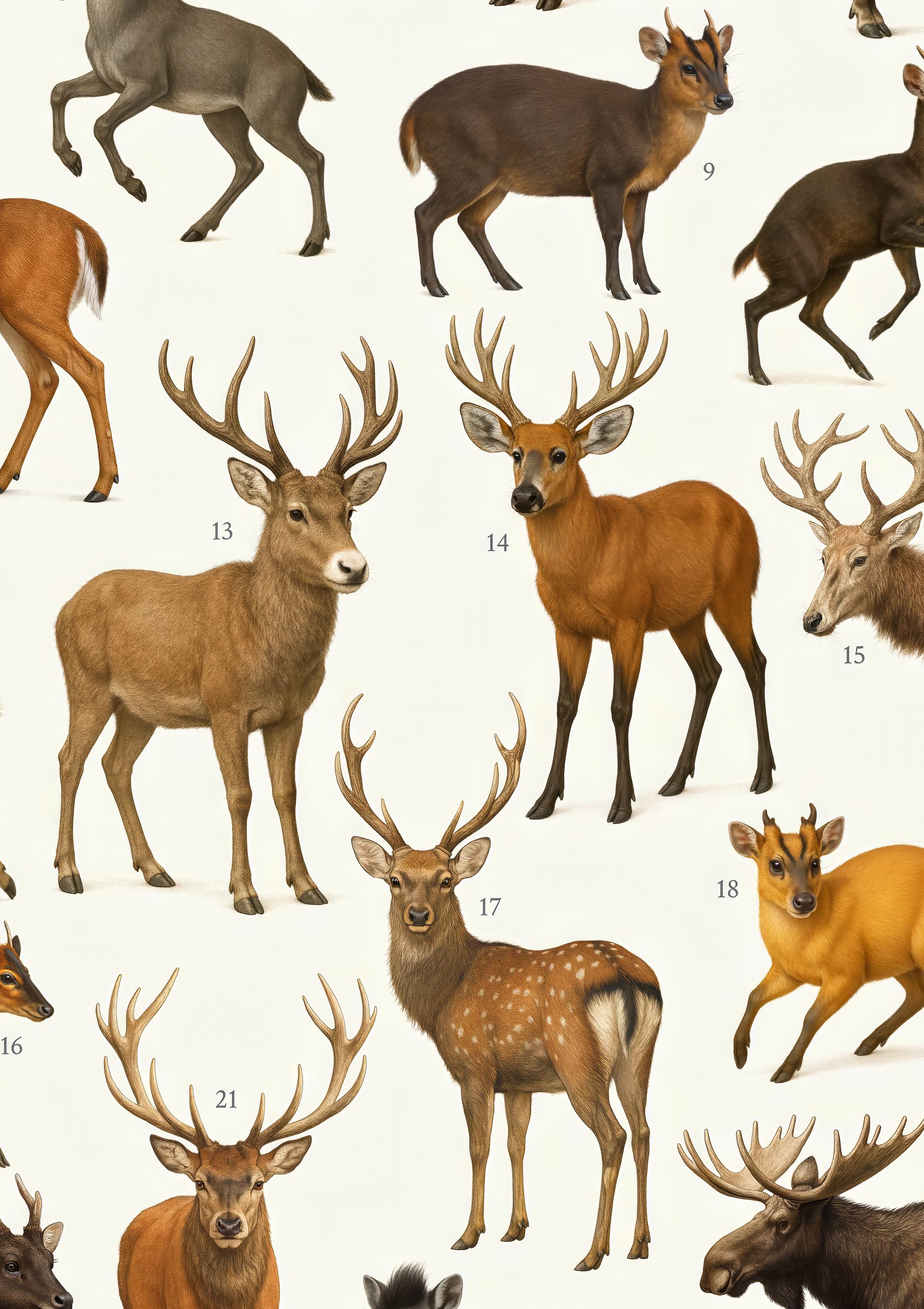 Animals of the Family Cervidae Digital Download: Retro Deer