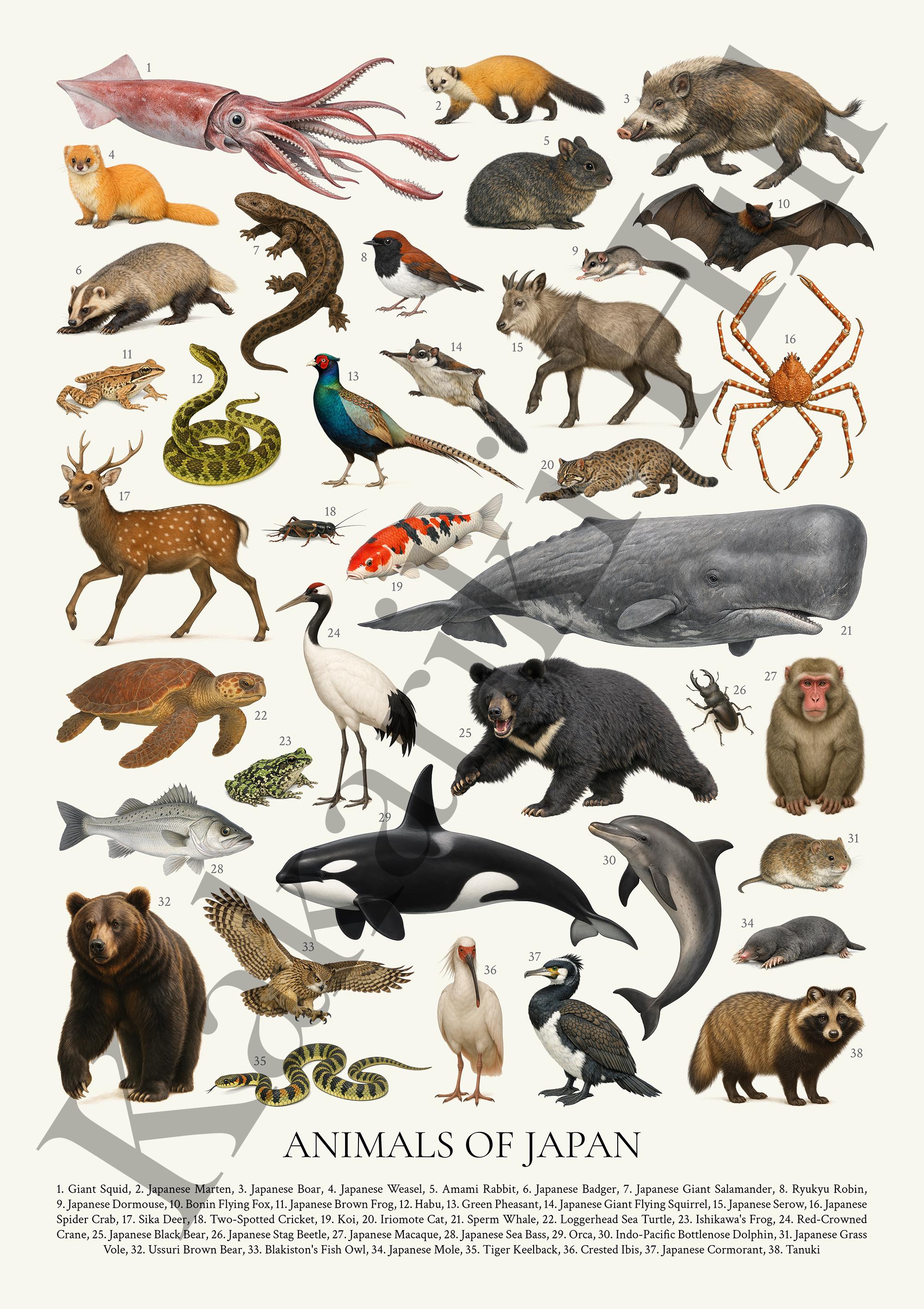 日本の動物ポスター：教育用動物・野生動物識別チャート - Etsy 日本
