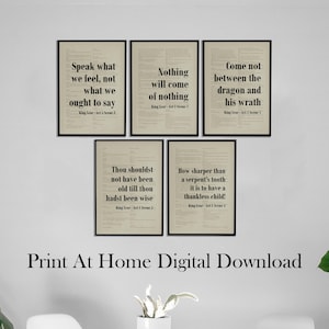 King Lear Quote Poster Set: Shakespeare Art Prints (Digital Download, PDF/PNG Collection)