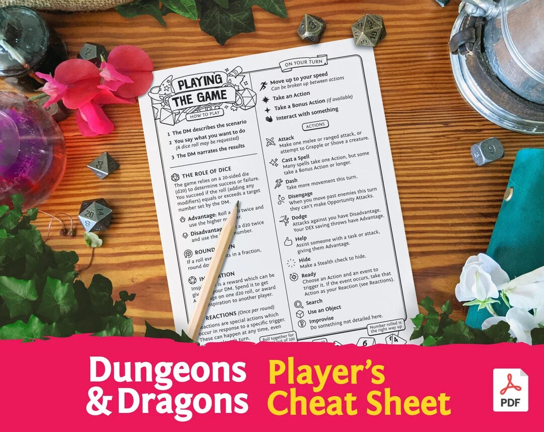 Dnd 5e New Players Cheat Sheet : Beginners Quick Reference - Etsy UK