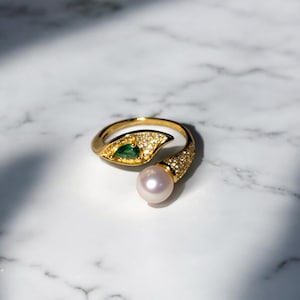 Minimalist Gold White Pink Orange Pearl Ring • Adjustable Open Ring • Elegant Stacking Ring • Gift for Her, Mom, Girlfriend, Bridal