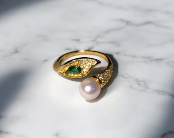 Minimalist Gold White Pink Orange Pearl Ring • Adjustable Open Ring • Elegant Stacking Ring • Gift for Her, Mom, Girlfriend, Bridal