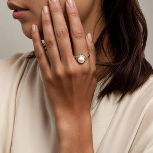 Minimalist Gold White Pink Pearl Ring • Adjustable Ring • Elegant Stacking Ring • Gift for Her, Mom, Girlfriend, Bridal