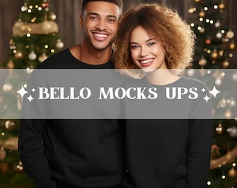Gildan 18000 Zwart Sweatshirt Paren Mockup, Paren Mockup, Matching Christmas Mockup, African American Mockups, Happy Couple Mockup