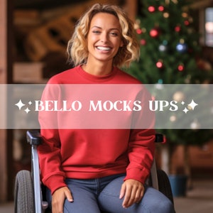 Gildan 18000 Red Sweatshirt Mock Up, Christmas Sweatshirt Mockup, Woman Model Mockup, Diverse Mock-Ups, Wheelchair Mock Up, Holiday Mock-up