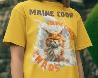 Feline Fueled Chaos,Maine Coon,Fierce Cat Breed,Furry Fury,Sweet and Gentle Giant,Big Cat,Cartoon tee,Sunshine Snoozer,High Impact cat Shirt