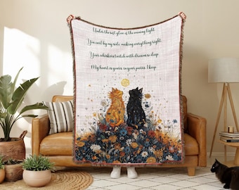 Kattälskare vävd filt, kattmamma present, blommig kattfilt, mysig bomullsvävd filt, konstfilt för kattpar, mors dag present