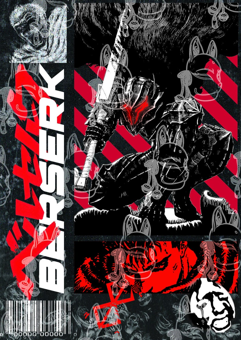 7 Berserk Anime Character T-Shirt Design Collection, Bundle anime sublimation design JPG, PDF image 2