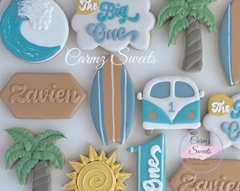 The big One- surf birthday cookies