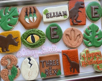 Three Rex birthday cookies