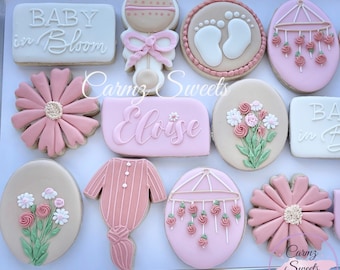 Mute tones Baby in bloom Baby Shower Cookies