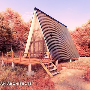 A-Frame Cabin, Tiny Home Plans, 20x28 | 670 SF, Loft Bedroom, Professional Architect Designed, Instant PDF Download, Self Build Blueprints