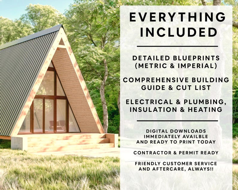 Modern A-frame Cabin Plans – 2 Bedroom DIY Blueprint (PDF Download) - Etsy