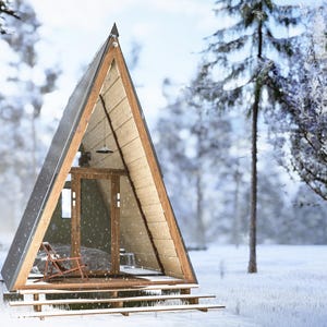 Kleine hut met a-frame 15 x 17'9 Modern Tiny Home-hutplattegronden pdf – ontworpen door architect Download blauwdrukken – 180 sf – Airbnb DIY zelfbouw ADU
