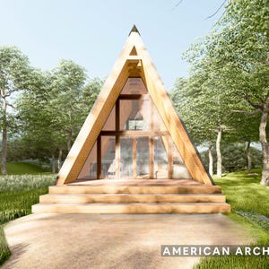 Cabine met a-frame en twee slaapkamers 20' x 36'6" -- 799 SF moderne cabineplattegronden pdf -- architect ontworpen, download blauwdrukken doe-het-zelf, Airbnb zelfbouw