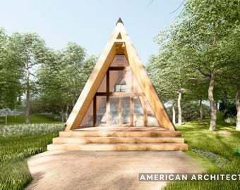 A-Frame Cabin w/ Two Bedrooms 20' x 36'6" -- 799 SF Modern Cabin Plans PDF -- Architect Designed, DIY Download Blueprints, Airbnb Self Build