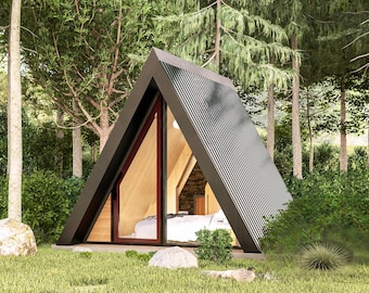 Small A-Frame Cabin Plans 12x14 - 100 SF Tiny Home - Architect Designed Blueprints with Material List - Instant PDF Download DIY
