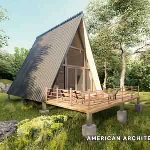 A-Frame Cabin w/ Loft Bedroom 18x25 Modern Tiny Home Plans PDF 455 Sf – Architect Designed, DIY Download Blueprints – Airbnb Self Build ADU