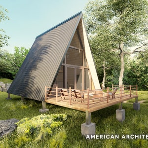 A-Frame Cabin, Tiny Home Plans, 18x25 | 455 SF, Loft Bedroom, Professional Architect Designed, Instant PDF Download, Self Build Blueprints
