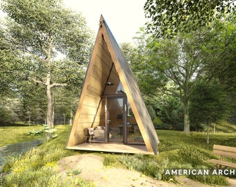 Small A-Frame Cabin 12 x 14’9 Modern Tiny Home Cabin Plans PDF – Architect Designed, DIY Download Blueprints – 100 SF – Airbnb Self Build