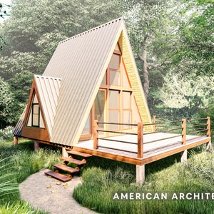 A-Frame Cabin w/ Loft Bedroom 17x17 Modern Tiny Home Cabin Plans – Architect Designed PDF Download Blueprints – 280 SF – Airbnb Self Build