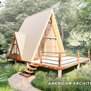 A-Frame Cabin w/ Loft Bedroom 17x17 Modern Tiny Home Cabin Plans – Architect Designed PDF Download Blueprints – 280 SF – Airbnb Self Build