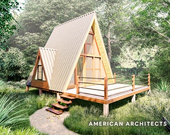 A-Frame Cabin, Tiny Home Plans,  17x17 | 280 SF, Loft Bedroom, Professional Architect Designed, Instant PDF Download, Self Build Blueprints