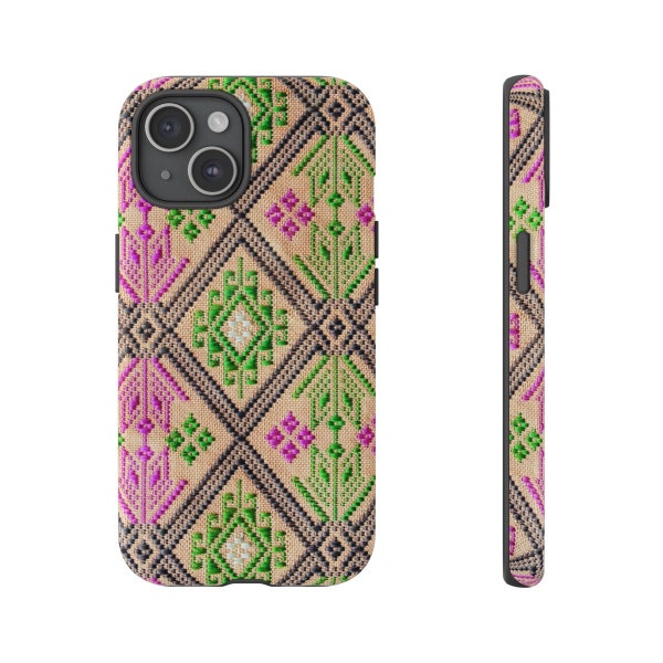Embroidered-Like Fabric Phone Case with Cultural Influence For iPhone 15 14 13 12 11 X XS X 7 8 Galaxy S24 Google Pixel 8 7 Pro